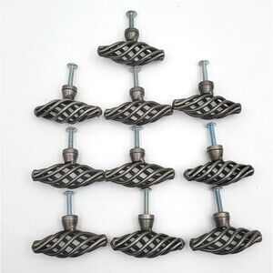 SPIRAL Twist BIRD CAGE Drawer Cabinet PULL Knob Vintage PEWTER Lot Of 10